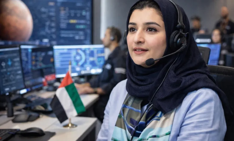 سارة الأميري في غرفة التحكم تتابع مهمة مسبار الأمل إلى المريخ